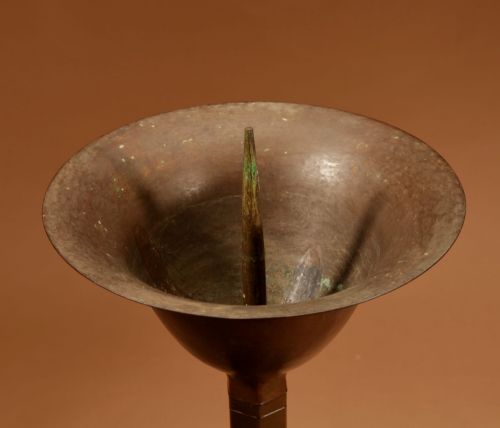 IMPRESSIVE LARGE AMSTERDAM SCHOOL PRICKET COPPER CANDLESTICK - ADDITIONAL PHOTO 5