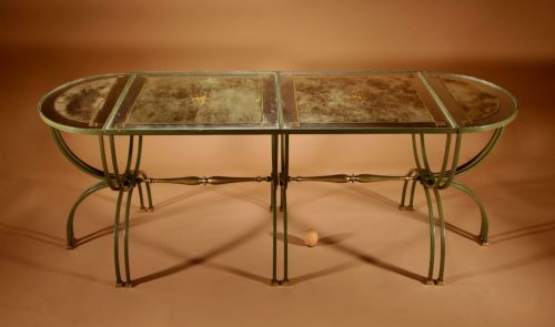 EXCEPTIONAL FOUR PARTS ART DECO WROUGHT IRON BRASS AND ORIGINAL GLASS FRENCH COFFEE TABLE - ADDITIONAL PHOTO 4