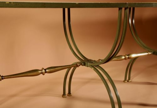 EXCEPTIONAL FOUR PARTS ART DECO WROUGHT IRON BRASS AND ORIGINAL GLASS FRENCH COFFEE TABLE - ADDITIONAL PHOTO 7