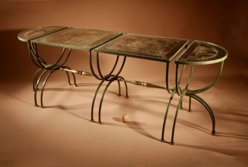 EXCEPTIONAL FOUR PARTS ART DECO WROUGHT IRON BRASS AND ORIGINAL GLASS FRENCH COFFEE TABLE - ADDITIONAL PHOTO 9
