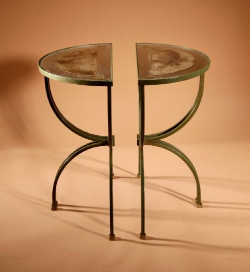 EXCEPTIONAL FOUR PARTS ART DECO WROUGHT IRON BRASS AND ORIGINAL GLASS FRENCH COFFEE TABLE - ADDITIONAL PHOTO 12