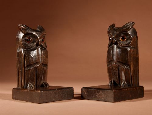 BLACK FOREST SMALL AMUSING PAIR OF OWL CARVED BOOKENDS LETTER STAND CIRCA 190020 - ADDITIONAL PHOTO 4