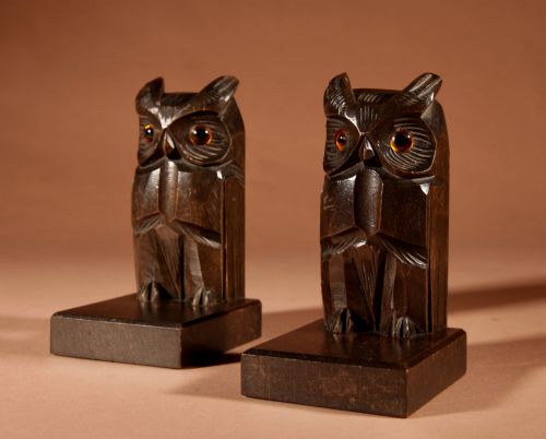 BLACK FOREST SMALL AMUSING PAIR OF OWL CARVED BOOKENDS LETTER STAND CIRCA 190020 - ADDITIONAL PHOTO 5