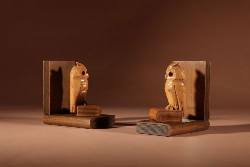 BLACK FOREST AMUSING PAIR OF OWL CARVED BOOKENDS CIRCA 190020 - ADDITIONAL PHOTO 4