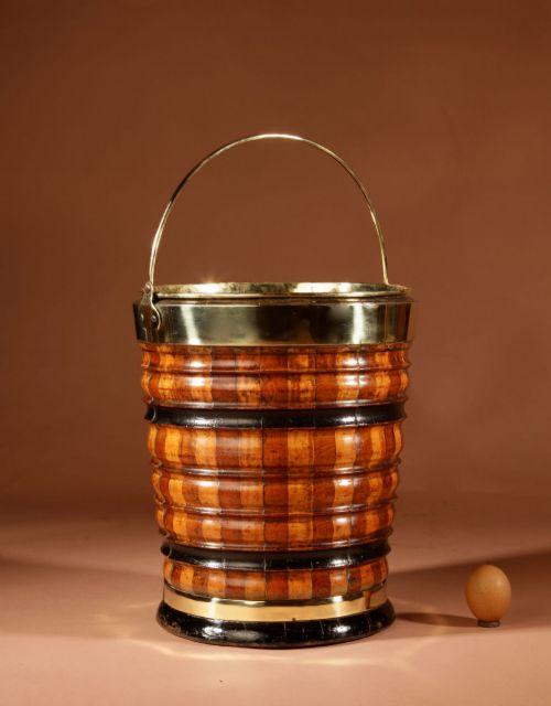 A VERY DECORATIVE ORIGINAL COOPERED PEAT TEA BUCKET JARDINIRE TEA STOVE