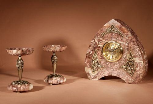 ELEGANT MARBLE ART DECO FRENCH VERY STYLISH CLOCK GARNITURE CIRCA 1920 - ADDITIONAL PHOTO 12