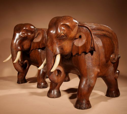 Art Deco Period Dugout Real Pair of Impressive Elephant Arm Chairs.