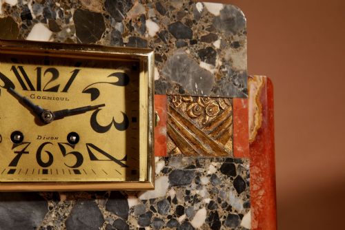 IMPRESSIVE MARBLE ART DECO CLOCK GARNITURE FRENCH CIRCA 1900 - ADDITIONAL PHOTO 3