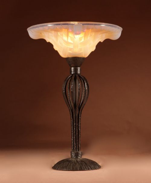 FRENCH ART DECO LACROIX LALIQUE VERY INTERESTING OPALESCENT GLASS AND WROUGHT IRON TABLE LAMP CIRCA 1930 - ADDITIONAL PHOTO 1