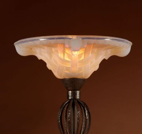 FRENCH ART DECO LACROIX LALIQUE VERY INTERESTING OPALESCENT GLASS AND WROUGHT IRON TABLE LAMP CIRCA 1930 - ADDITIONAL PHOTO 4