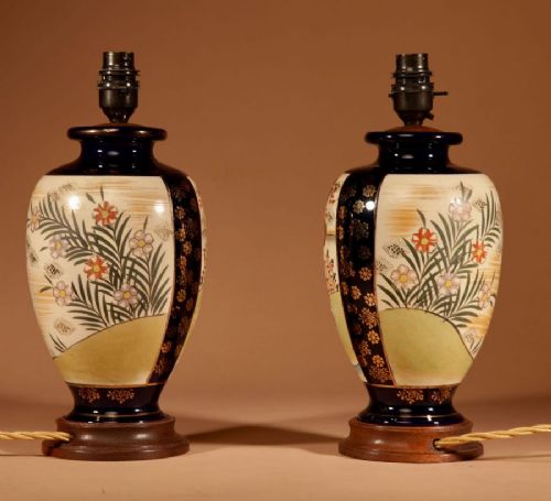 VERY DECORATIVE REAL PAIR OF JAPANESE SATSUMA TABLE LAMPS - ADDITIONAL PHOTO 1