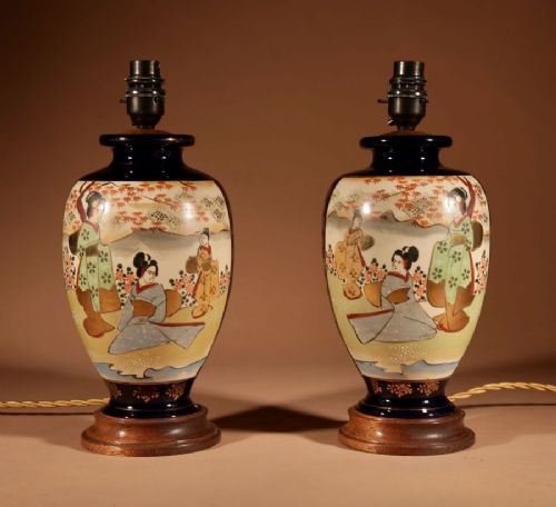 VERY DECORATIVE REAL PAIR OF JAPANESE SATSUMA TABLE LAMPS - ADDITIONAL PHOTO 4