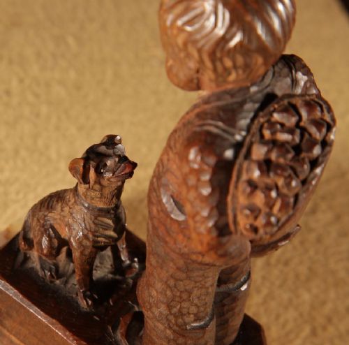 BLACK FOREST ORIGINAL PAIR OF FINE CARVED SCULPTURES OF A BOY AND GIRL - ADDITIONAL PHOTO 1