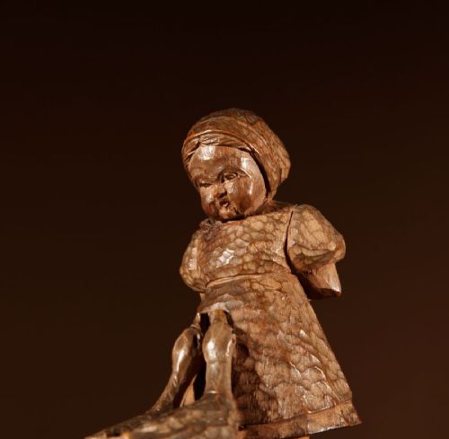 BLACK FOREST ORIGINAL PAIR OF FINE CARVED SCULPTURES OF A BOY AND GIRL - ADDITIONAL PHOTO 2