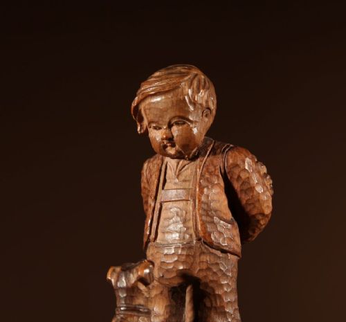 BLACK FOREST ORIGINAL PAIR OF FINE CARVED SCULPTURES OF A BOY AND GIRL - ADDITIONAL PHOTO 9