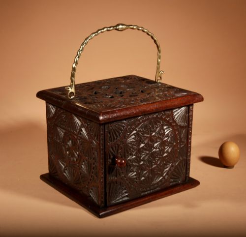 Interesting Finally Oak Chip Carved Foot Stove, Possibly Frisian.