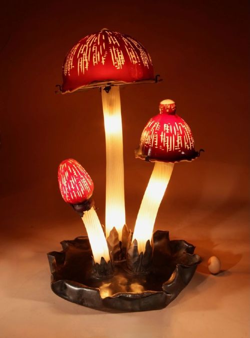 Bohemian? Impressive Large Glass Mushroom Lamp circa 1930