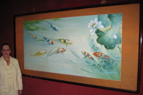 An Unusual Very Decorative Oil Painting Of Koi Carp, Very Detailed Painted. View VIII