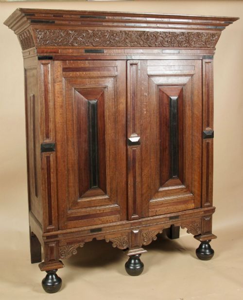 Small Dutch 17th Century Oak Rosewood and Ebony Gelderse Kussenkast Armoir