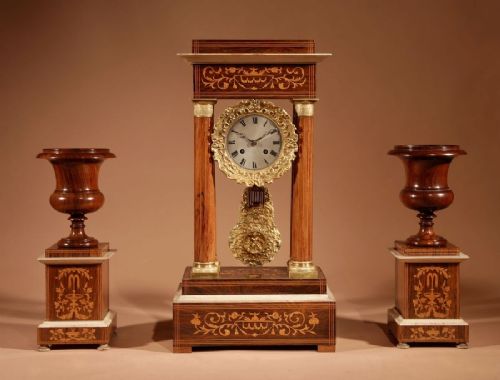 Exceptional original Portico Clock Garniture, French, Louis Philippe, 1850/70