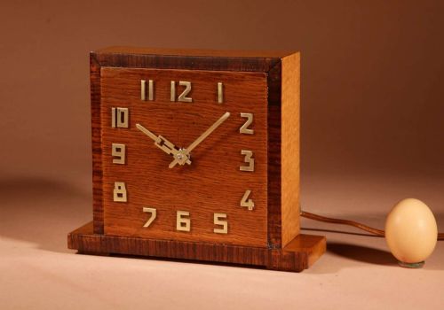 Amsterdam School Art Deco Early Electrical Oak and Rosewood Mantel Clock Circa 1920-40