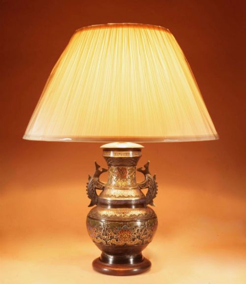 A Decorative Champlevé Japanese Bronze Table Lamp.
