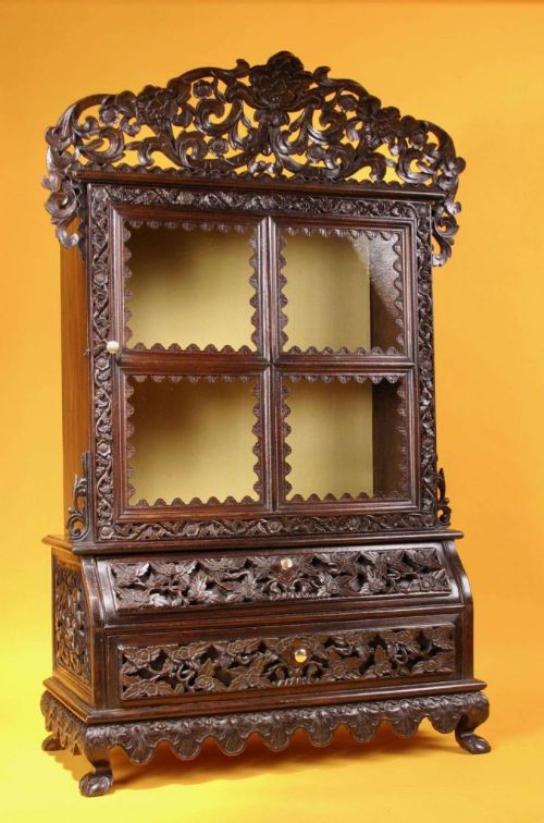 A Rare Carved Hardwood Small Anglo Indian Display Cabinet 19th Century