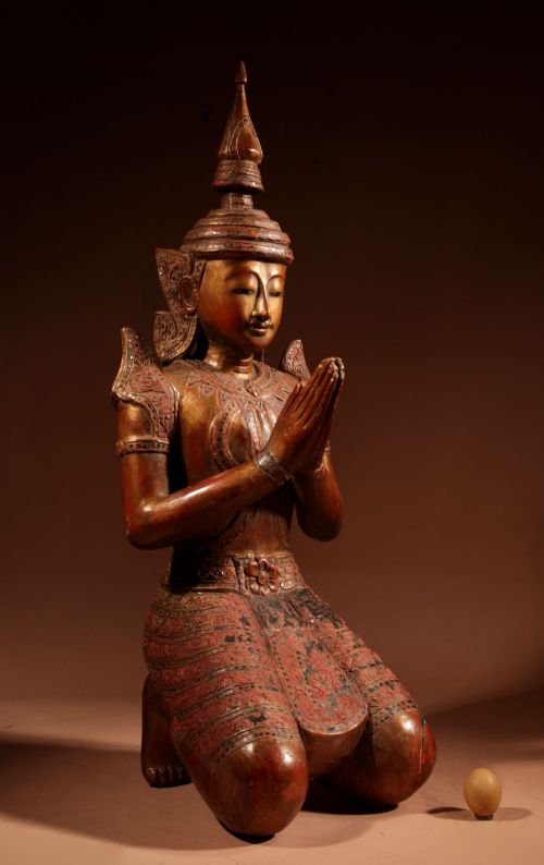 Large Thepphanom Guardian Figure Kneeling Buddha Thailand Circa 1920-40