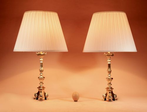 A Pair of Original Cast Brass Table Lamps. 