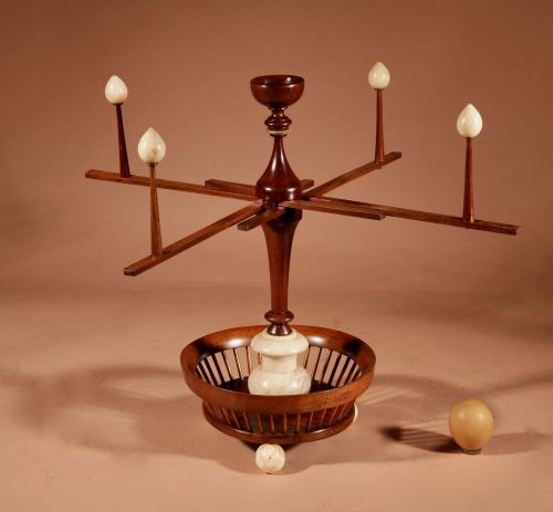 A Fine Very Rare Fruitwood and Alabaster Wool Winder Anglo Dutch Circa 1850