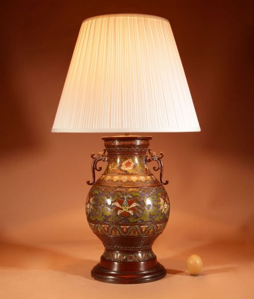 A Large Impressive Champlevé Japanese Bronze Table Lamp.