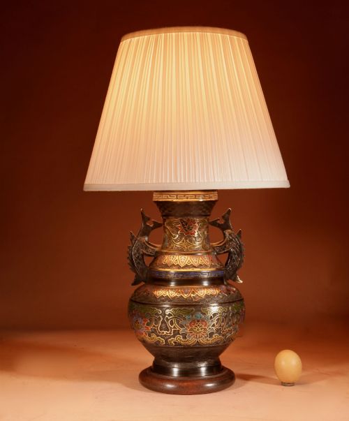 A Decorative Champlevé Japanese Bronze Table Lamp.