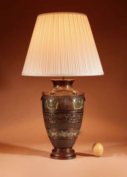 A Decorative Champlevé Japanese Bronze Table Lamp.