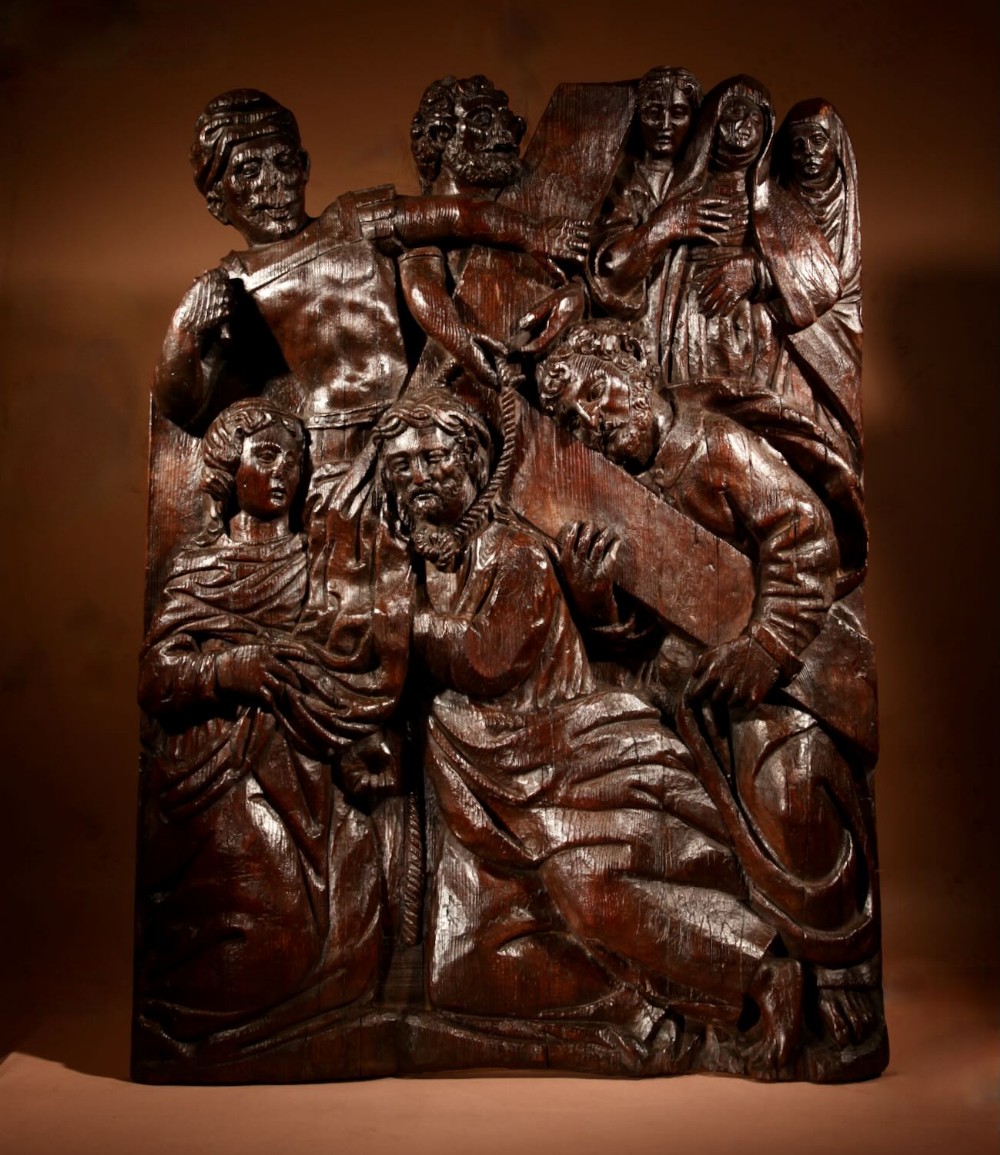 Impressive Relief Sculpture Of  Christ Carrying The Cross On His Way To Calvary 16th Century