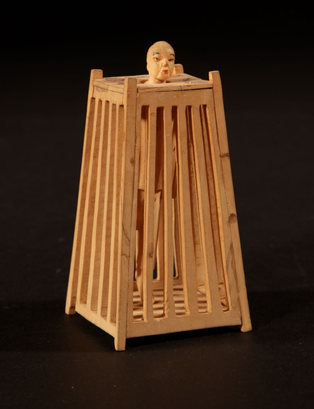 A collection of nine hand-carved light wood miniatures depicting various traditional Chinese daily life trades, vehicles, and activities. View IX