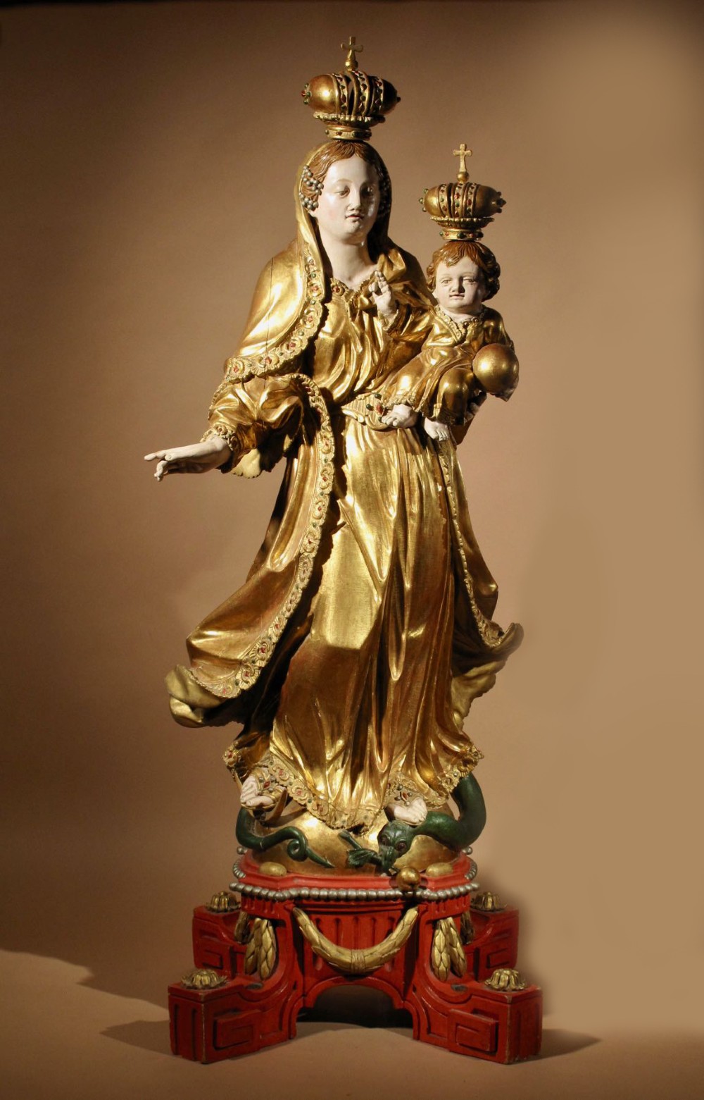 A finely carved and original gilded Sculpture of Madonna and child, circa 1760