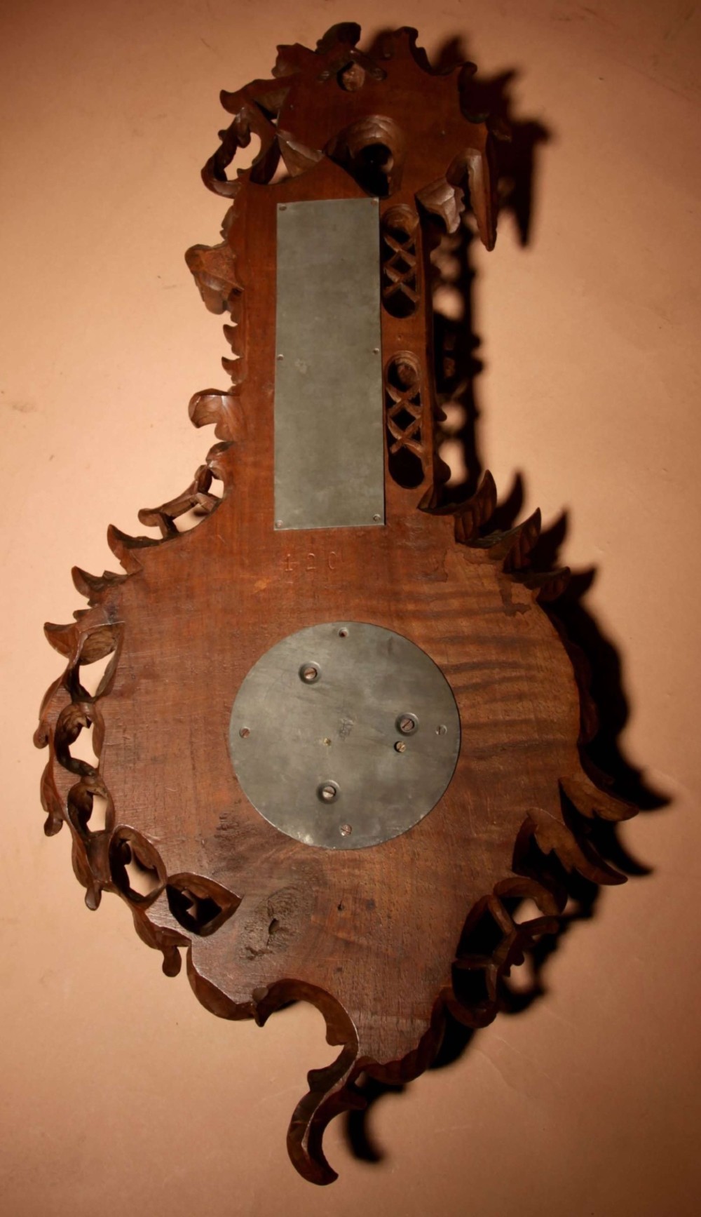 Black Forest Walnut Rocaile Very Fine Carved Aneroid Barometer circa 1890. View IX