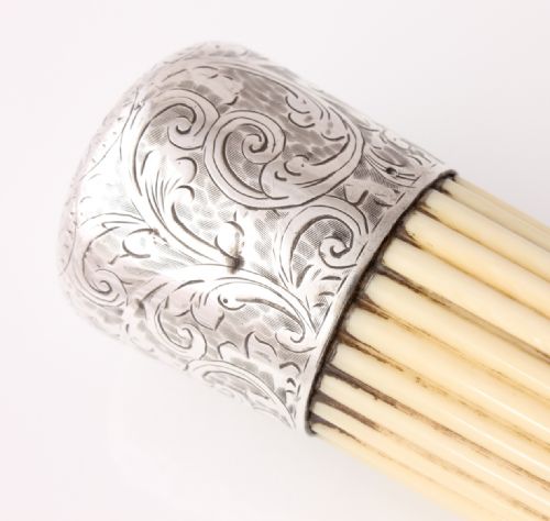 fig 1. Malacca, Silver & Ivory Walking Stick Cane. Hallmarked B&Co 1888