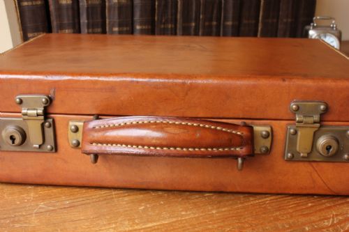 Au Depart Paris Brown Leather Travel Case. Small French Suitcase C1920.