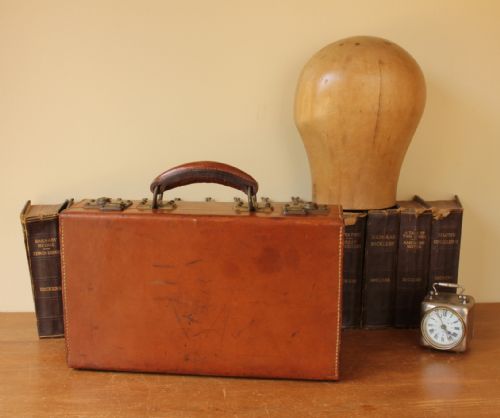 fig 1. Au Depart Paris Brown Leather Travel Case. Small French Suitcase c1920.
