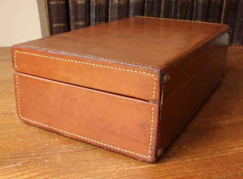 fig 2. Au Depart Paris Brown Leather Travel Case. Small French Suitcase c1920.