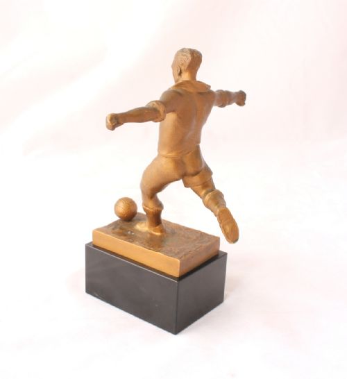 fig 2. Bronze Footballer Statue E Fraisse. Figure of Soccer Player & Football