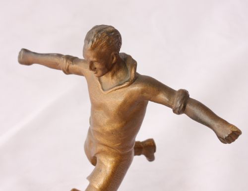 fig 3. Bronze Footballer Statue E Fraisse. Figure of Soccer Player & Football