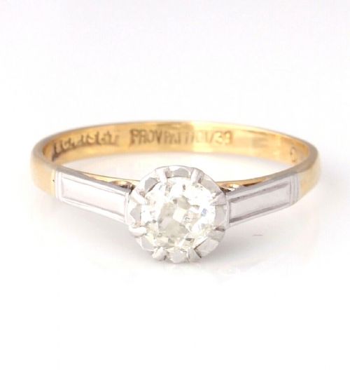 18ct Gold & Platinum Set Art Deco Solitaire Diamond Engagement Ring. 0.40ct.