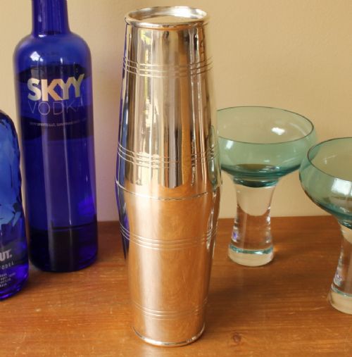 fig 1. Large Art Deco Silver Plate Boston Cocktail Mixology Shaker.