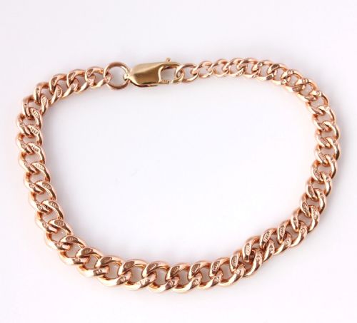 Beautiful Antique 9ct Yellow Gold Curb Link Chain Bracelet. Gift Boxed.