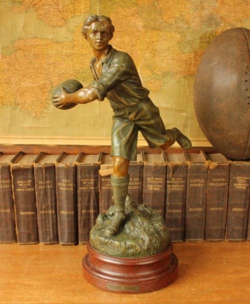 Large French 19th Century Foot-ball Statue. Rugby Footballer Figure.