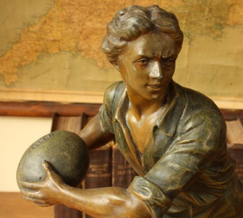 fig 1. Large French 19th Century Foot-Ball Statue. Rugby Footballer Figure.