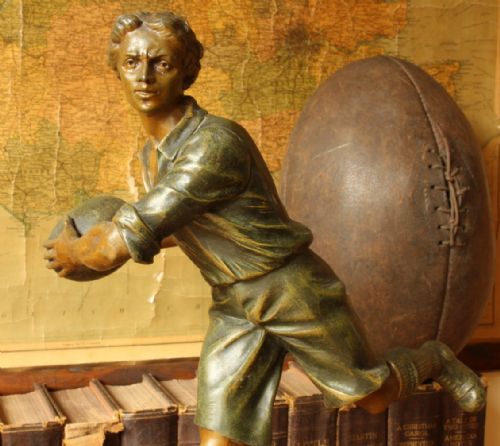 fig 2. Large French 19th Century Foot-Ball Statue. Rugby Footballer Figure.
