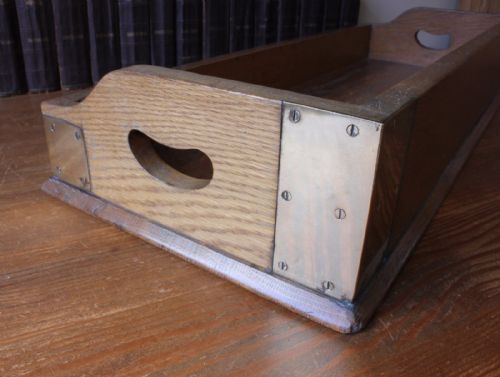 fig 1. Victorian 19th Century Oak & Brass Library Book Tray.